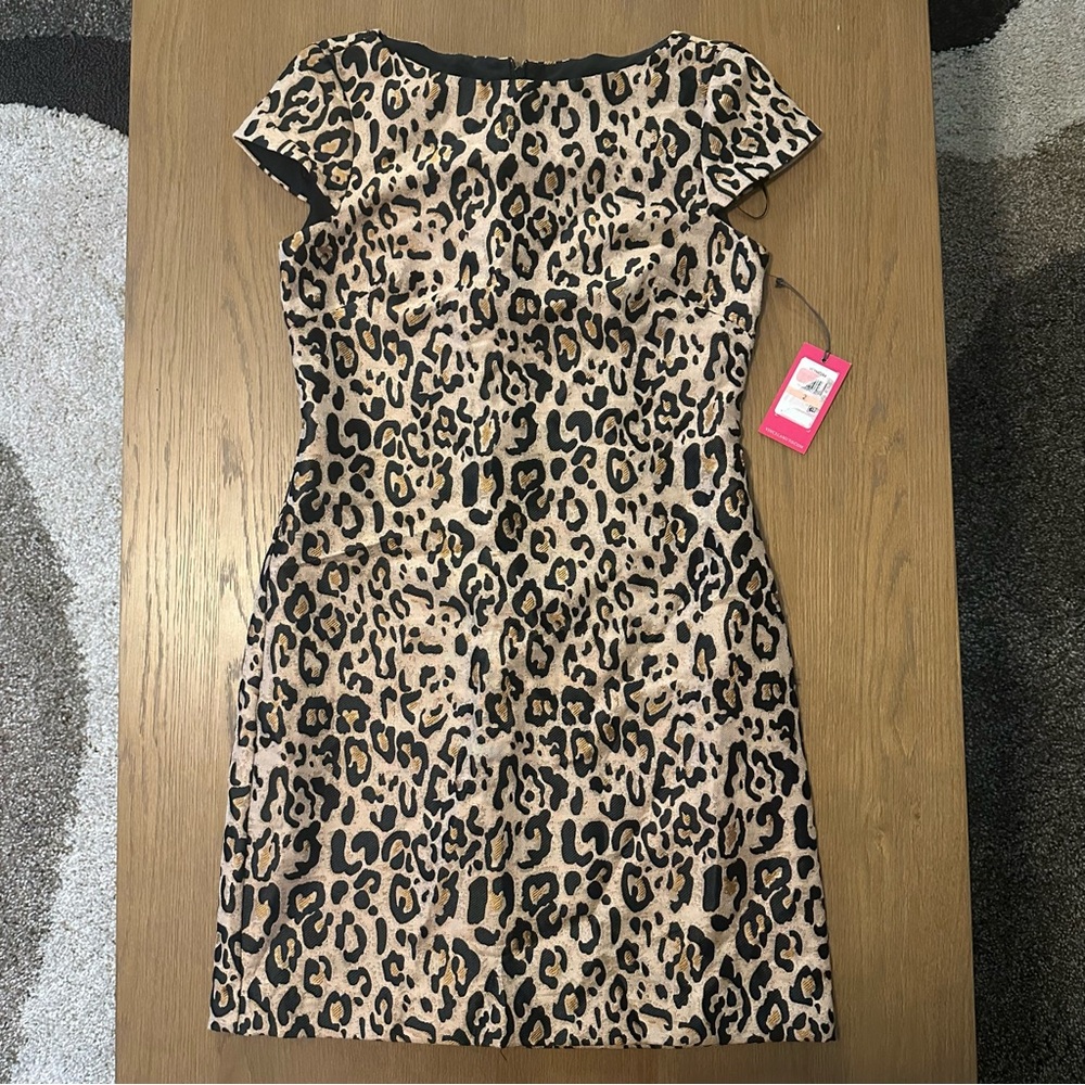 Vince Camuto Leopard Print Short Sleeve Sheath Dress - Beige/Black